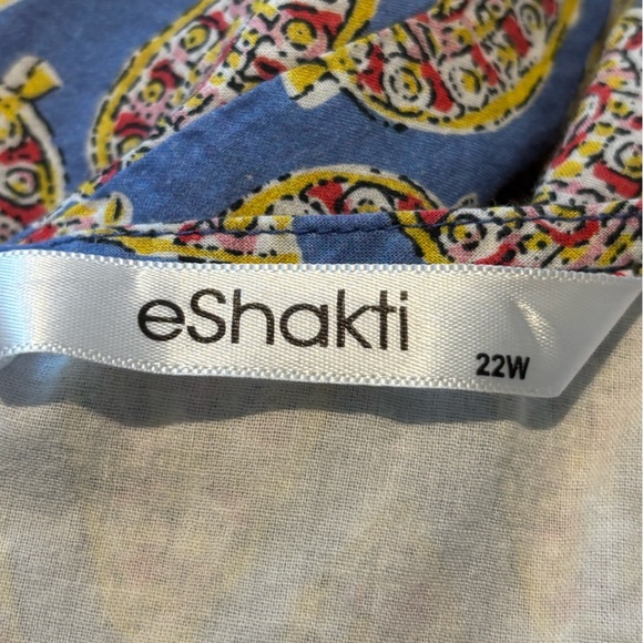 eShakti Plus Size 22W Sleeveless Fit & Flare Dress Blue Print 100% Cotton - Picture 6 of 14